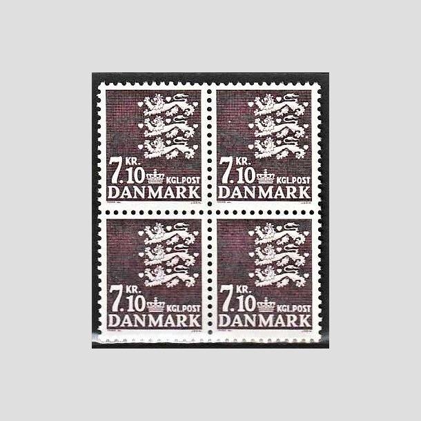 FRIMRKER DANMARK | 1988 - AFA 901 - Rigsvben - 7,10 Kr. mrklilla i 4-blok - Postfrisk