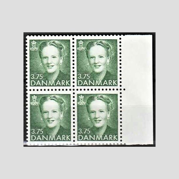 FRIMRKER DANMARK | 1991 - AFA 982 - Dronning Margrethe - 3,75 Kr. grn i 4-blok - Postfrisk