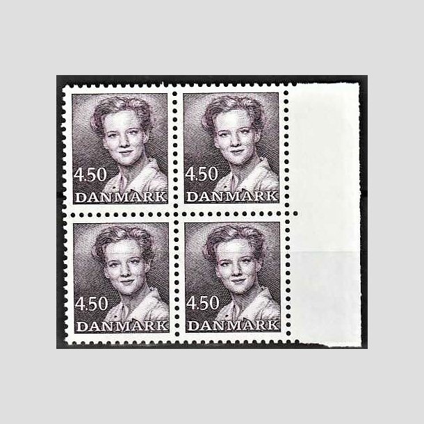FRIMRKER DANMARK | 1990 - AFA 957 - Dronning Margrethe - 4,50 Kr. mrkviolet i 4-blok - Postfrisk