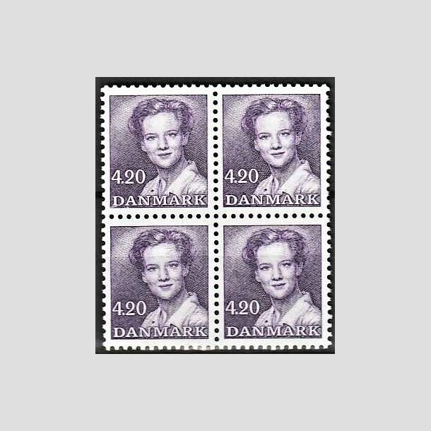 FRIMRKER DANMARK | 1989 - AFA 926 - Dronning Margrethe - 4,20 Kr. mrkviolet i 4-blok - Postfrisk