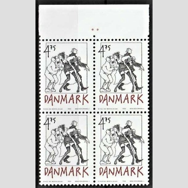 FRIMRKER DANMARK | 1992 - AFA 1030 - Danske tegneseriefigurer - 4,75 Kr. sort/rd i4-blok - Postfrisk