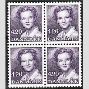 FRIMRKER DANMARK | 1989 - AFA 926 - Dronning Margrethe - 4,20 Kr. mrkviolet i 4-blok - Postfrisk