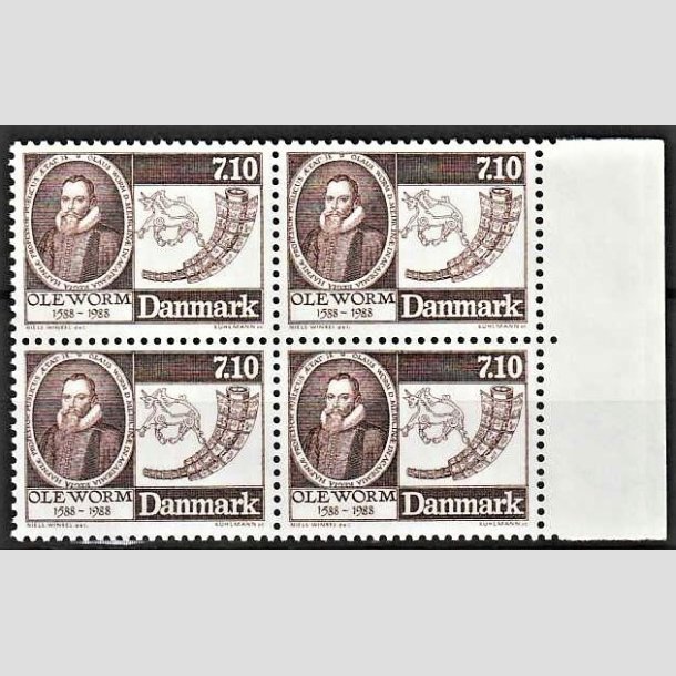 FRIMRKER DANMARK | 1988 - AFA 905 - Naturforskeren Ole Worm  - 7,10 Kr. brun i 4-blok - Postfrisk