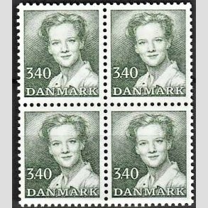 FRIMRKER DANMARK | 1989 - AFA 925 - Dronning Margrethe - 3,40 Kr. grn i 4-blok - Postfrisk