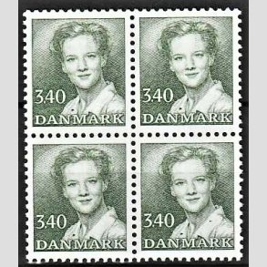 FRIMRKER DANMARK | 1989 - AFA 925 - Dronning Margrethe - 3,40 Kr. grn i 4-blok - Postfrisk