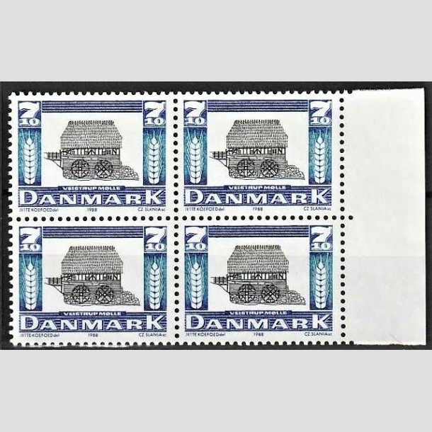 FRIMRKER DANMARK | 1988 - AFA 920 - Gamle mller - 7,10 Kr. mrkbl/bl/sort i 4-blok - Postfrisk