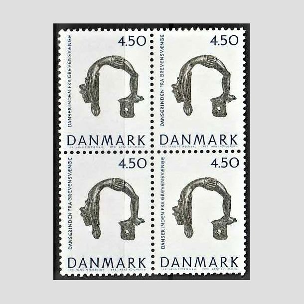 FRIMRKER DANMARK | 1992 - AFA 1008 - Nationalmuseets samlinger - 4,50 Kr. bl/grn i 4-blok - Postfrisk