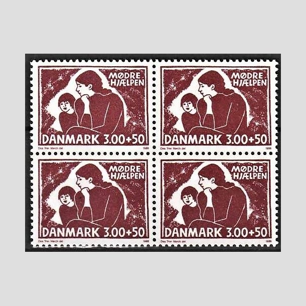 FRIMRKER DANMARK | 1988 - AFA 917 - Mdrehjlpen - 3,00 Kr. + 50 re rdbrun i 4-blok - Postfrisk