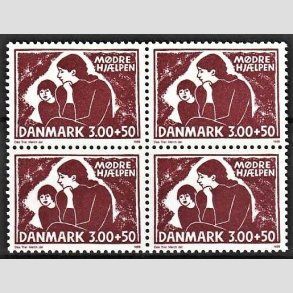 FRIMRKER DANMARK | 1988 - AFA 917 - Mdrehjlpen - 3,00 Kr. + 50 re rdbrun i 4-blok - Postfrisk
