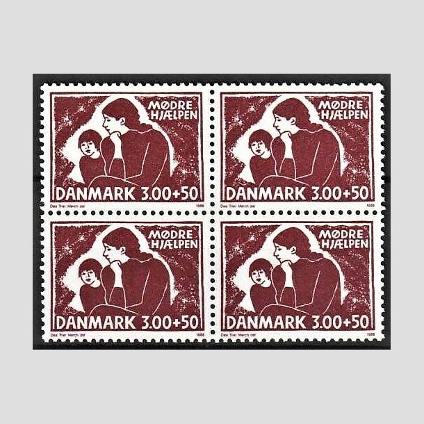 FRIMRKER DANMARK | 1988 - AFA 917 - Mdrehjlpen - 3,00 Kr. + 50 re rdbrun i 4-blok - Postfrisk