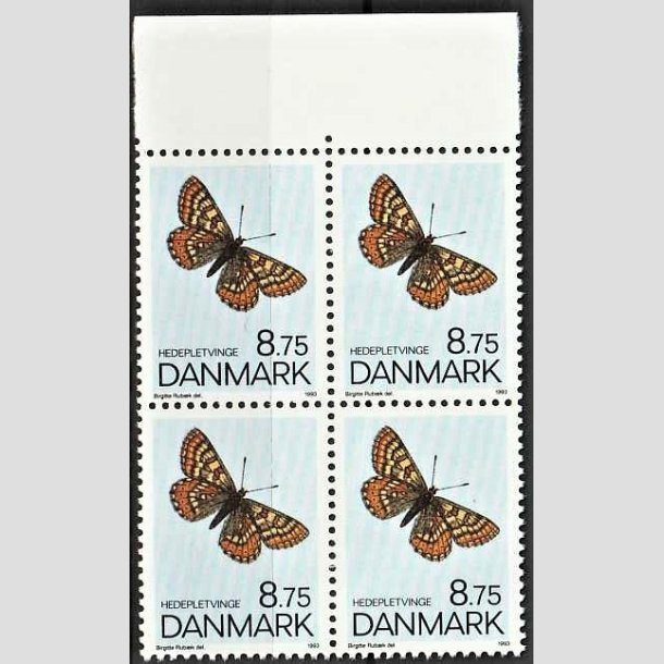 FRIMRKER DANMARK | 1993 - AFA 1039 - Sommerfugle - 8,75 Kr. flerfarvet i 4-blok - Postfrisk