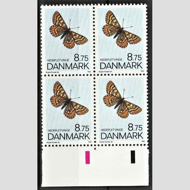 FRIMRKER DANMARK | 1993 - AFA 1039 - Sommerfugle - 8,75 Kr. flerfarvet i 4-blok - Postfrisk