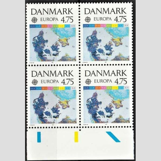 FRIMRKER DANMARK | 1991 - AFA 990 - Europamrker rumflyvning - 4,75 Kr. flerfarvet i 4-blok - Postfrisk