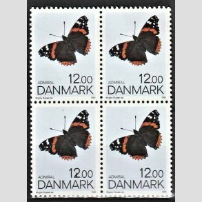 FRIMRKER DANMARK | 1993 - AFA 1040 - Sommerfugle - 12,00 Kr. flerfarvet i 4-blok - Postfrisk