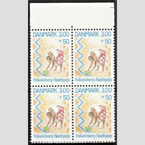 FRIMRKER DANMARK | 1988 - AFA 907 - Folkekirkens Ndhjlp - 3,00 Kr. + 50 re flerfarvet i 4-blok - Postfrisk