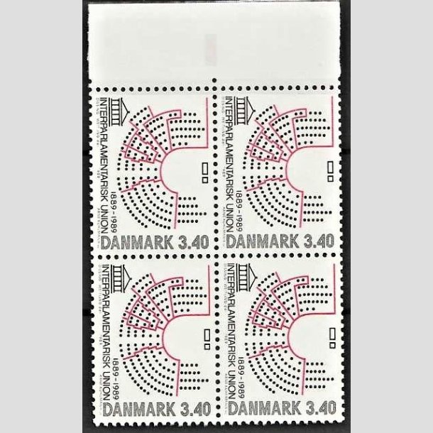 FRIMRKER DANMARK | 1989 - AFA 941 - Interparlamentarisk Union 100 r. - 3,40 Kr. flerfarvet i 4-blok - Postfrisk