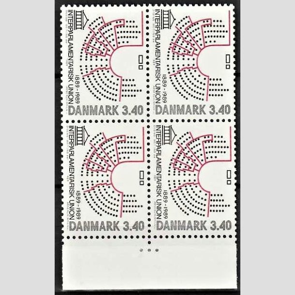 FRIMRKER DANMARK | 1989 - AFA 941 - Interparlamentarisk Union 100 r. - 3,40 Kr. flerfarvet i 4-blok - Postfrisk