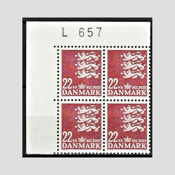FRIMRKER DANMARK | 1987 - AFA 876 - Rigsvben 22 Kr. matrd i marginalblok L657 - Postfrisk