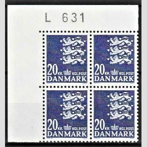 FRIMRKER DANMARK | 1986 - AFA 848 - Rigsvben 20 Kr. bl i marginalblok L631 - Postfrisk