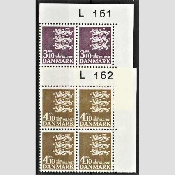FRIMRKER DANMARK | 1970 - AFA 501,502 - Rigsvben 3,10 + 4,10 kr. i marginalblokke L161/L162 - Postfrisk