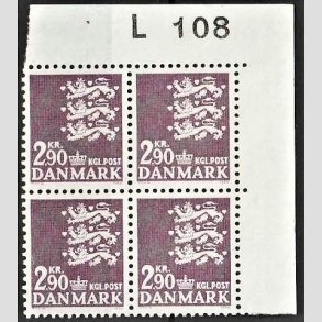 FRIMRKER DANMARK | 1968 - AFA 470 - Rigsvben 2,90 Kr. violet i marginalblok L108 - Postfrisk
