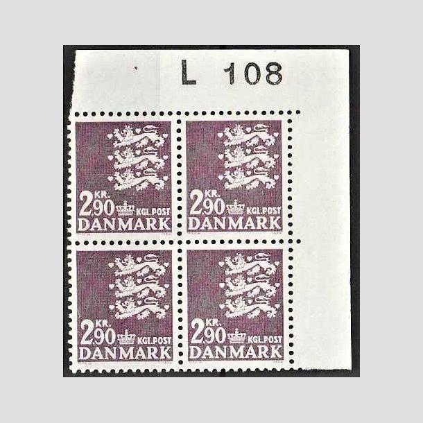 FRIMRKER DANMARK | 1968 - AFA 470 - Rigsvben 2,90 Kr. violet i marginalblok L108 - Postfrisk