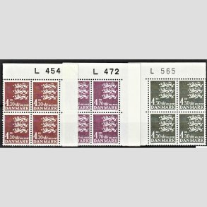 FRIMRKER DANMARK | 1980-84 - AFA 707,723,793 - Rigsvben 4,30, 4,70 + 4,30 kr. i marginalblokke L454/L472/L565 - Postfrisk