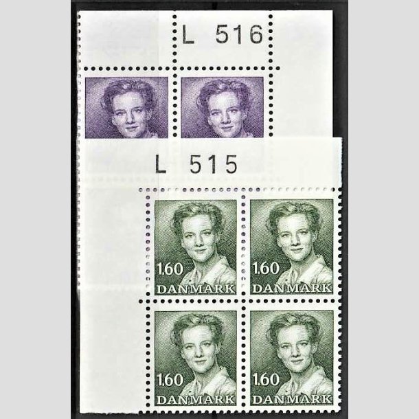 FRIMRKER DANMARK | 1982-83 - AFA 756,757 - Dronning Margrethe - 1,60 + 2,30 kr. i marginalblokke L515/L516 - Postfrisk