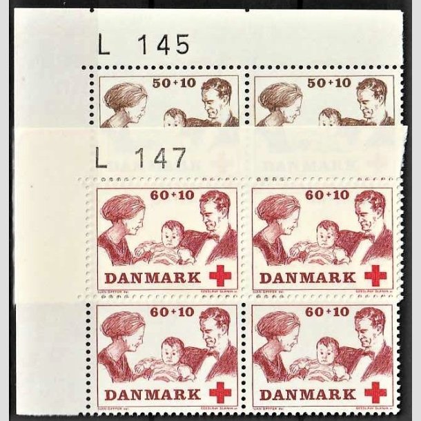 FRIMRKER DANMARK | 1969 - AFA 491,492 - Dans Rde Kors tillgsvrdi - 50,60 + 10 re i marginalblokke - Postfrisk