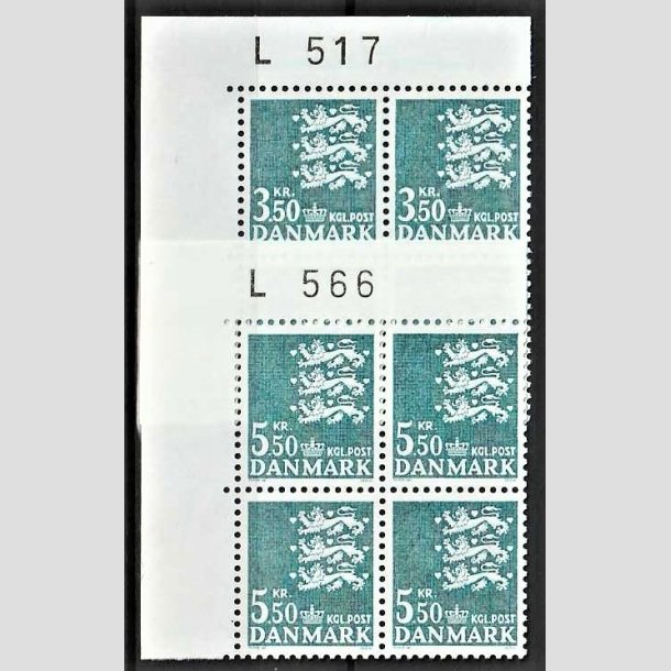 FRIMRKER DANMARK | 1982 - AFA 758,794 - Rigsvben 3,50 + 5,50 kr. grnbl i marginalblokke L517/L566 - Postfrisk