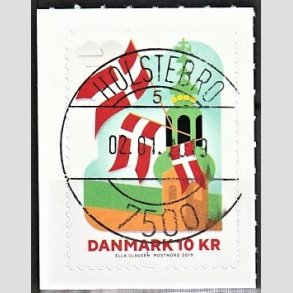FRIM�RKER DANMARK | 2019 - AFA 1950 - 800-�ret for Dannebrog. - 10,00 kr. flerfarvet - Pragt Stemplet Holstebro