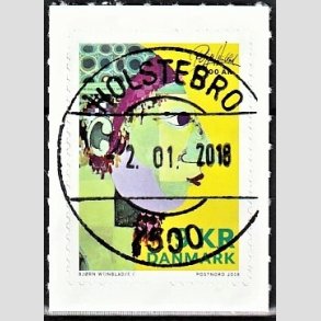 FRIM�RKER DANMARK | 2018 - AFA 1923 - Bj�rn Wiinblad - 9,00 kr. flerfarvet - Pragt Stemplet Holstebro