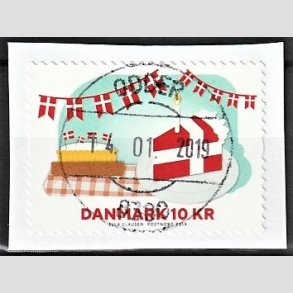 FRIM�RKER DANMARK | 2019 - AFA 1951 - 800-�ret for Dannebrog. - 10,00 kr. flerfarvet p� klip - Pragt Stemplet Odder