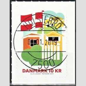 FRIM�RKER DANMARK | 2019 - AFA 1954 - 800-�ret for Dannebrog. - 10,00 kr. flerfarvet - Pragt Stemplet Holstebro