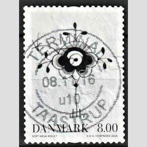 FRIM�RKER DANMARK | 2016 - AFA 1873 - Dansk porcel�n - 8,00 Kr. Sort Mega - Pragt Stemplet