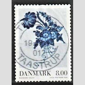 FRIMRKER DANMARK | 2016 - AFA 1872 - Dansk porceln - 8,00 Kr. Bl blomst - Pnt Stemplet