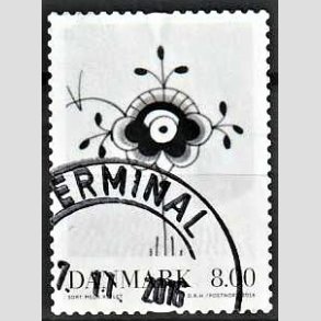 FRIMRKER DANMARK | 2016 - AFA 1873 - Dansk porceln - 8,00 Kr. Sort Mega - Pnt Stemplet