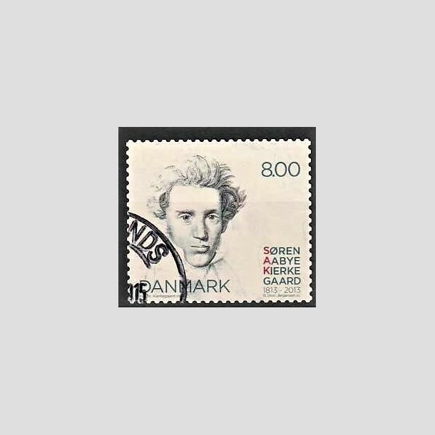 FRIMRKER DANMARK | 2013 - AFA 1740 - Sren Kierkegaard 200 r. - 8,00 Kr. flerfarvet - Pnt Stemplet