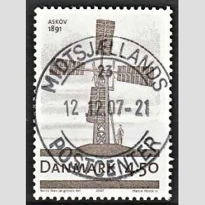 FRIM�RKER DANMARK | 2007 - AFA 1492 - Danske vindm�ller - 4,50 Kr. M�llen i Anskov - Pragt Stemplet
