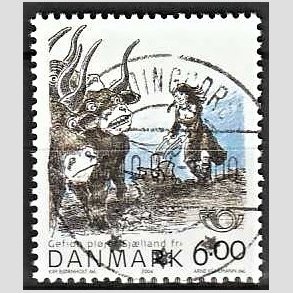 FRIM�RKER DANMARK | 2004 - AFA 1385 - Gefion - 6,00 Kr. flerfarvet - Pragt Stemplet Vordingborg