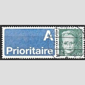 FRIMRKER DANMARK | 2000 - AFA 1245v - Dronning Margrethe II - 5,00 grn med A-vignet - Pragt Stemplet Vordingborg