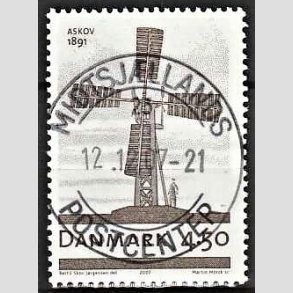 FRIM�RKER DANMARK | 2007 - AFA 1492 - Danske vindm�ller - 4,50 Kr. M�llen i Anskov - Pragt Stemplet Midtsj�lland