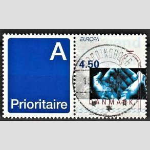 FRIMRKER DANMARK | 2001 - AFA 1283v - Europamrker. Vand. - 4,50 Kr. flerfarvet sammenhngende med A-vignet - Lux Stemplet Vordingborg