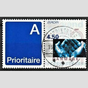 FRIMRKER DANMARK | 2001 - AFA 1283v - Europamrker. Vand. - 4,50 Kr. flerfarvet sammenhngende med A-vignet - Lux Stemplet Vordingborg