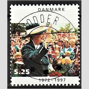 FRIM�RKER DANMARK | 1997 - AFA 1137 - 25 �rs jubil�um - 5,25 Kr. flerfarvet - Pragt Stemplet Odder (Uds�gt kvalitet)