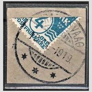 FRIMRKER FRERNE | 1919 - AFA 1A - Halveret 4 re single p brevklip - Stemplet Trangisvaag 19/1-1919