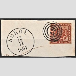 FRIMRKER DANMARK | 1858-62 - AFA 7 - 4 Skilling brun - Lux Stemplet 67 Sor