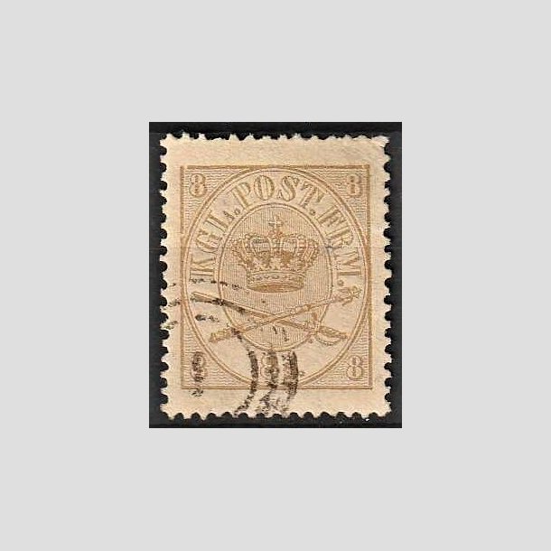 FRIMRKER DANMARK | 1864-70 - AFA 14 - 8 Skilling gulbrun med VARIANT - Krone Scepter - Stemplet