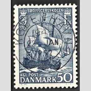 FRIM�RKER DANMARK | 1951 - AFA 329 - S�officerskolen 250 �r - 50 �re bl� - Pragt Stemplet K�benhavn