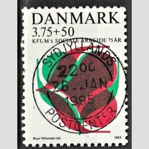 FRIMRKER DANMARK | 1993 - AFA 1052 - KFUM 75 r. - 3,75 Kr. + 50 re rd/grn/sort - Pragt Stemplet